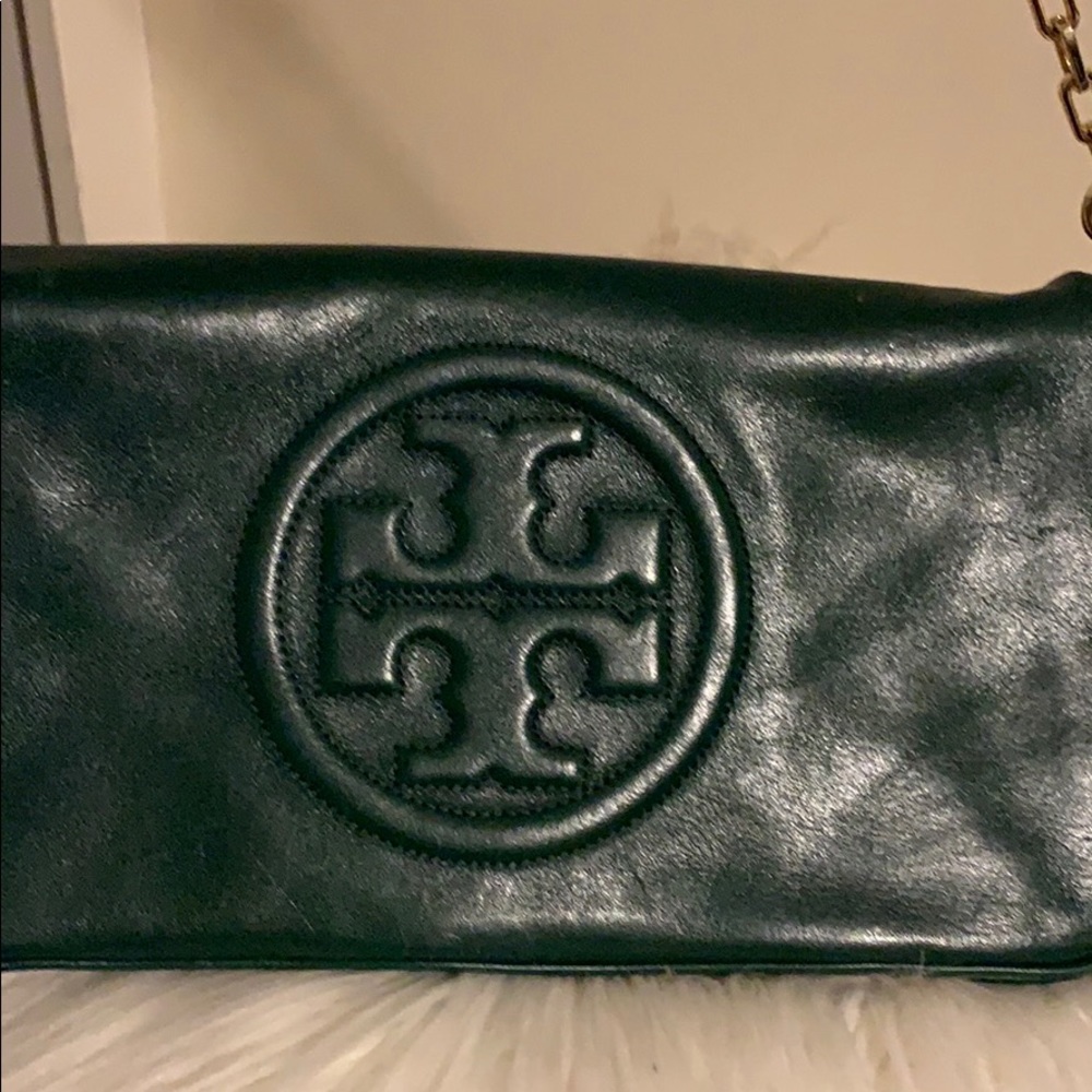 Forest green Tory Burch clutch.